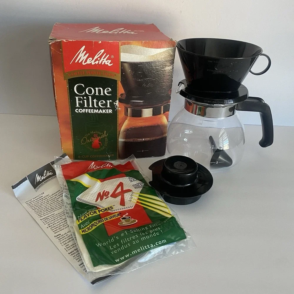 Vintage 90s Melitta 36 oz. Pour Over Coffee Brewer Black NOS 6 Cup Model CM-6/4‎